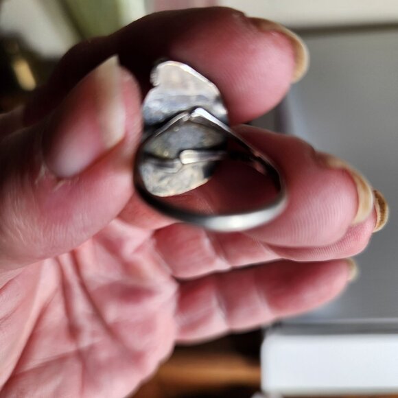 Vintage Navajo Sterling Silver Ring With Turquoise & Feather Design Size 5.5 - Picture 2 of 4